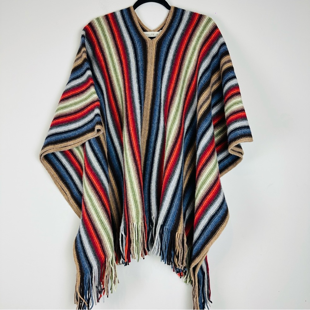 Vtg Laura Leigh Ltd  Wool Poncho ‎ Cloak Cape Shawl Made In Italy Colorful.A132